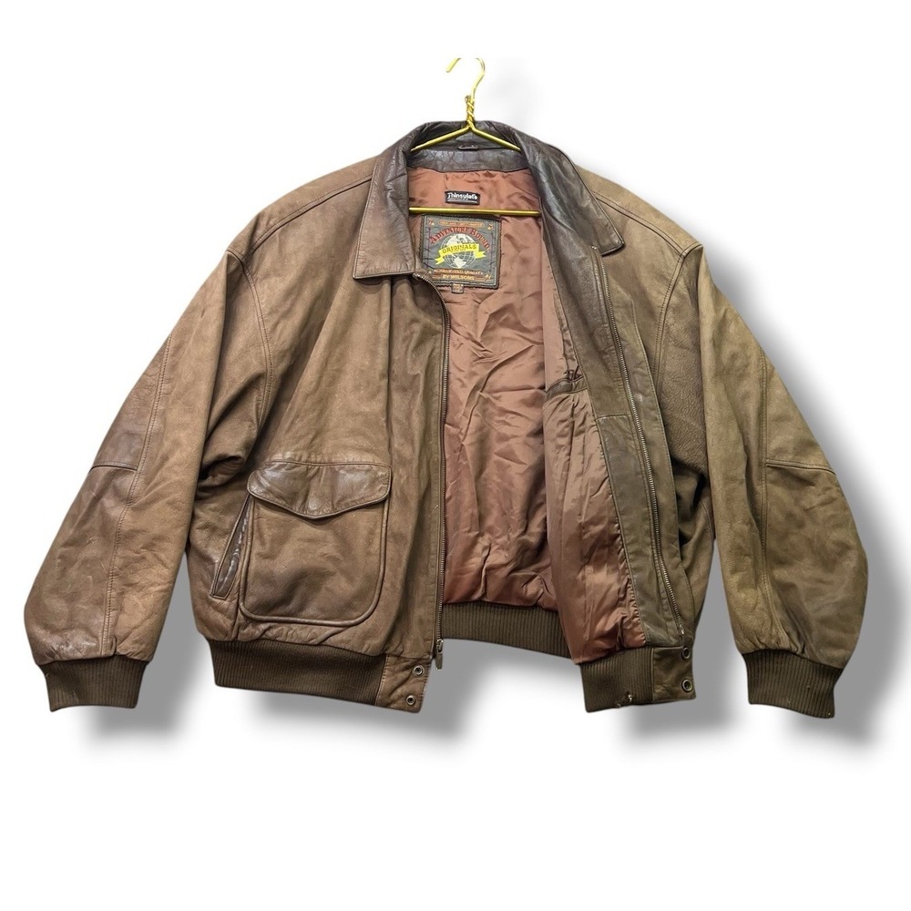 Vintage Wilsons Adventure Bound Distressed Brown Leather Bomber Jacket Men's S - Picture 2 of 13